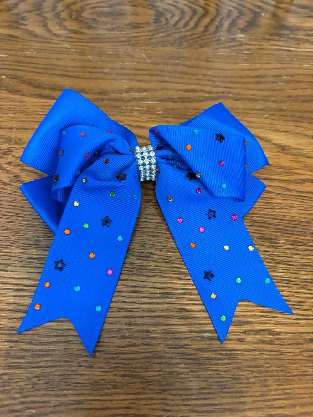 Royal Blue Rhinestone and Star Cheer Bow Hair Clip